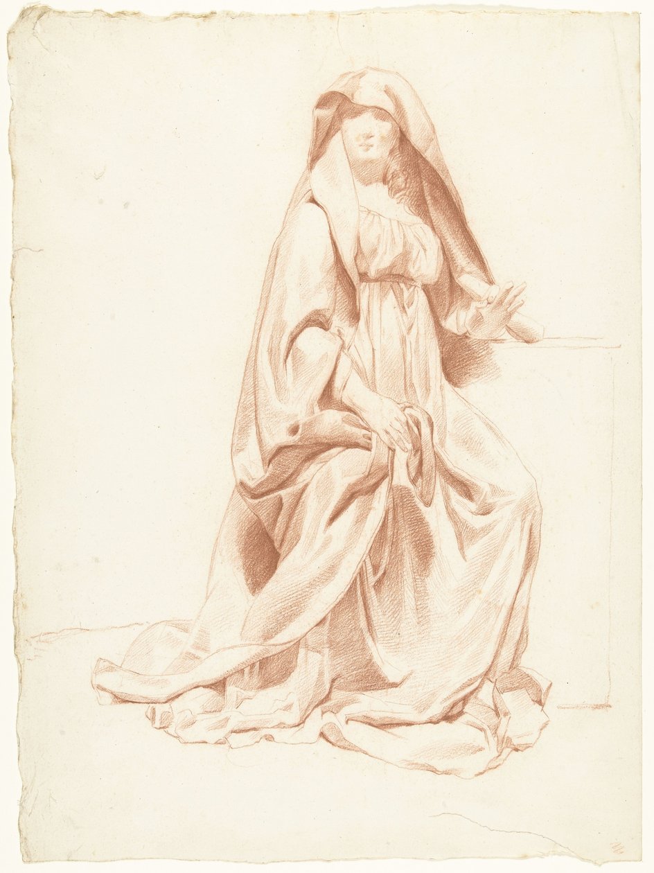 Study of a Seated Woman with Heavily Pleated Cloak by Anonymous