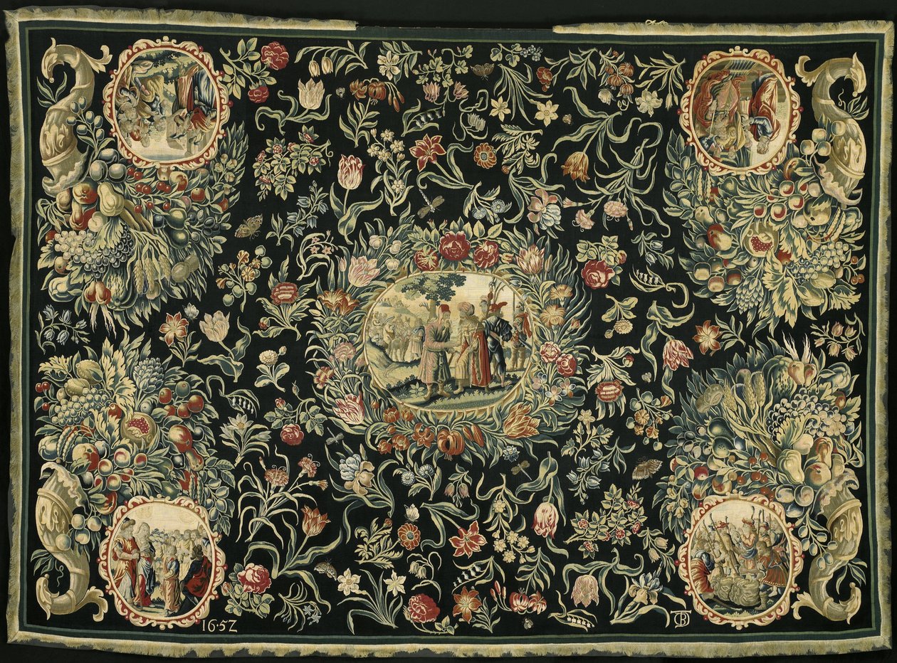 Tablecloth with the Story of Joseph and a Floral Pattern by Anonymous