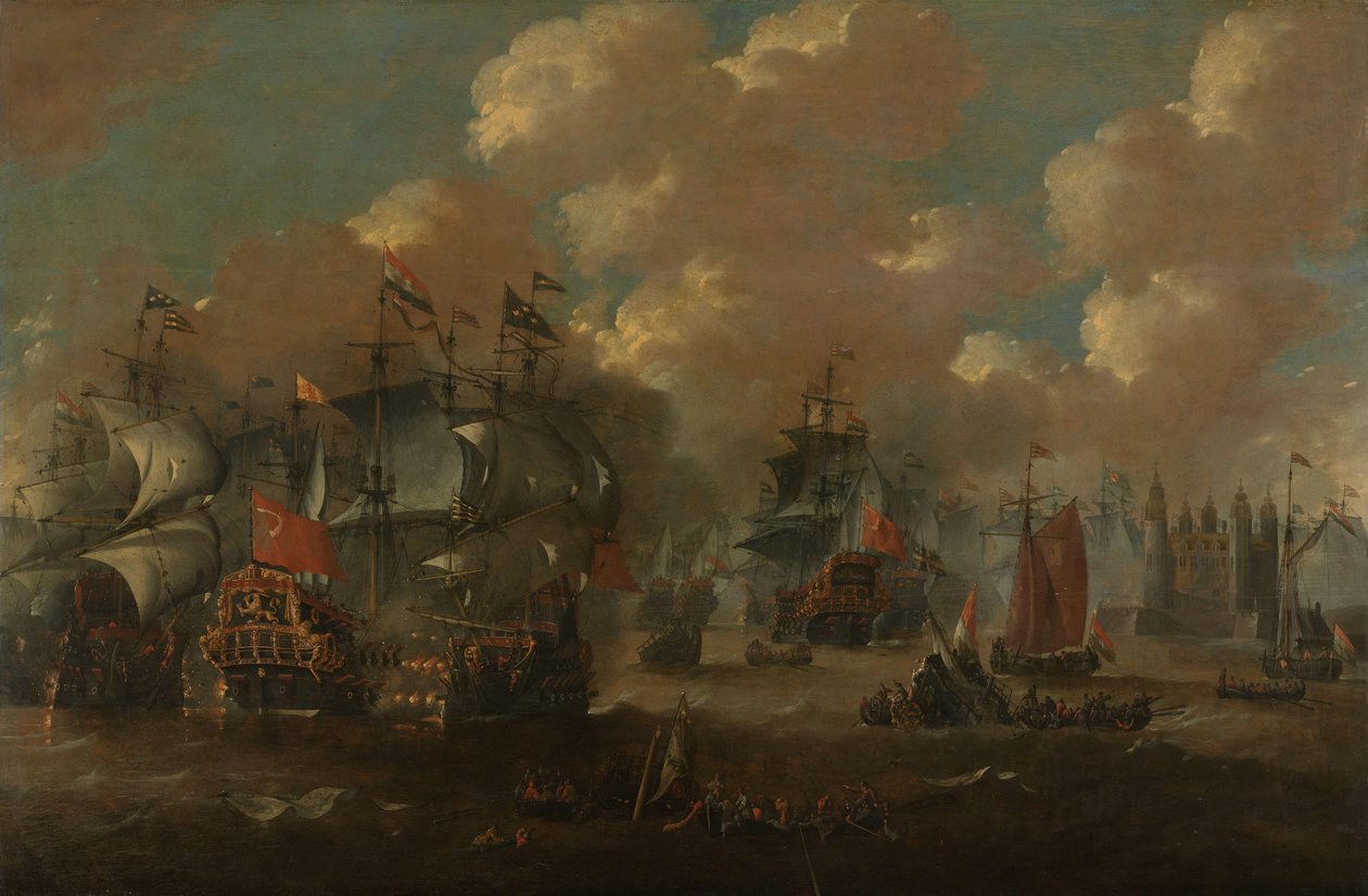 The Battle of the Sound with the Eendracht Engaging Two Swedish Warships, 1658 by Anonymous