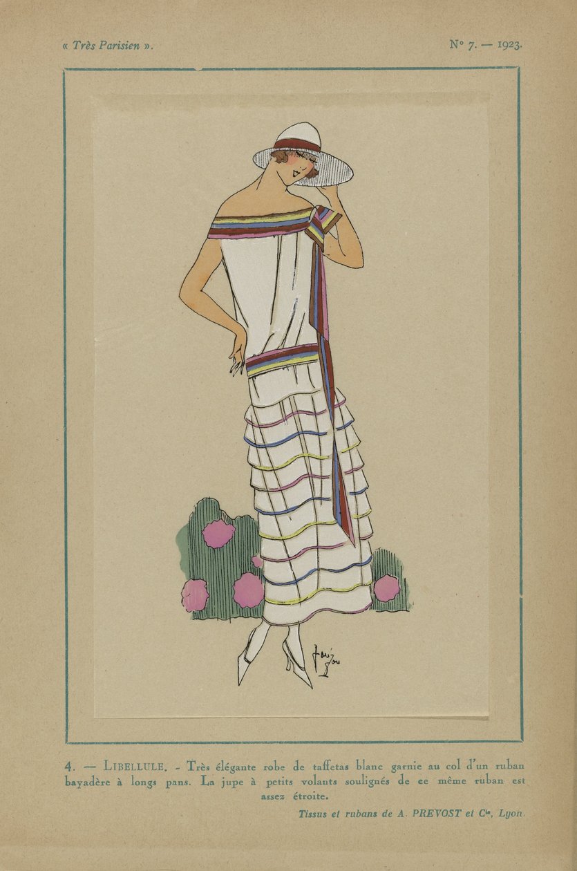 Very Parisian, 1923, No 7: 4.- LIBELLULE. - Very elegant taffeta dress by Anonymous