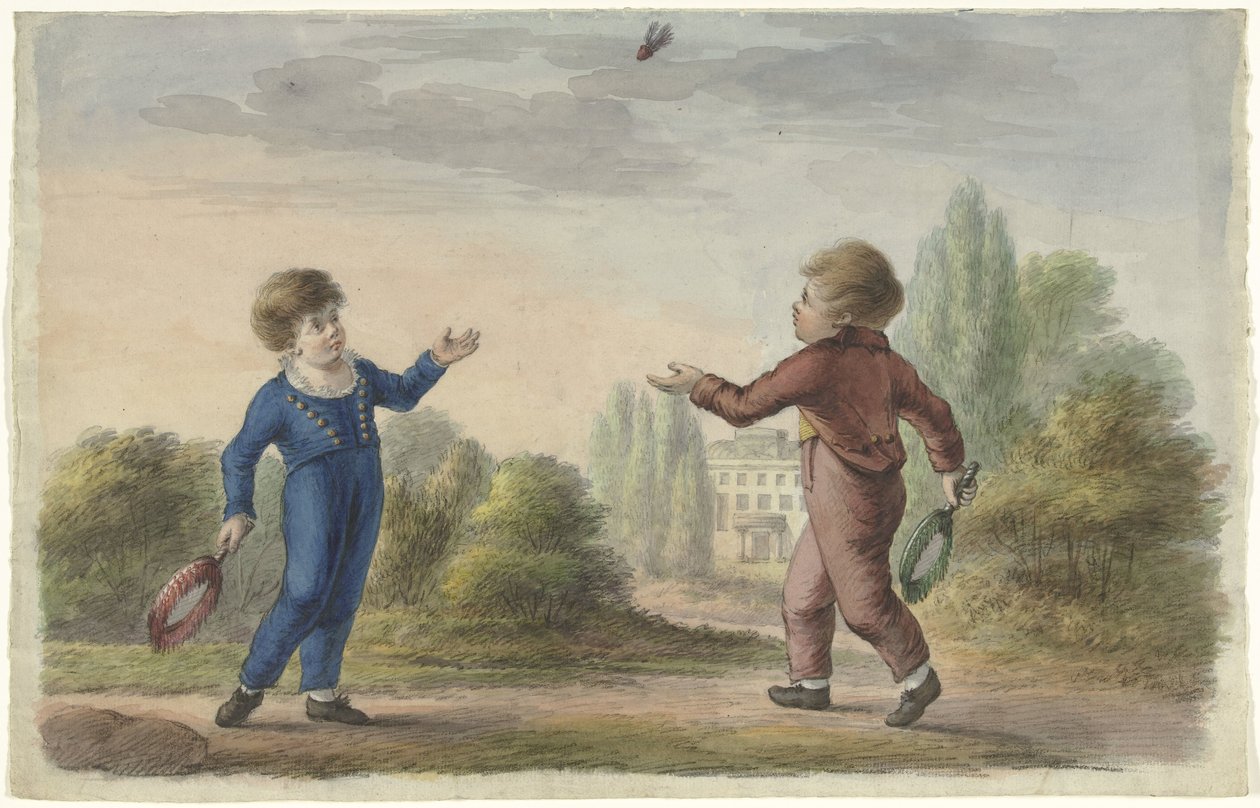 Two Boys Playing Badminton by Anonymous