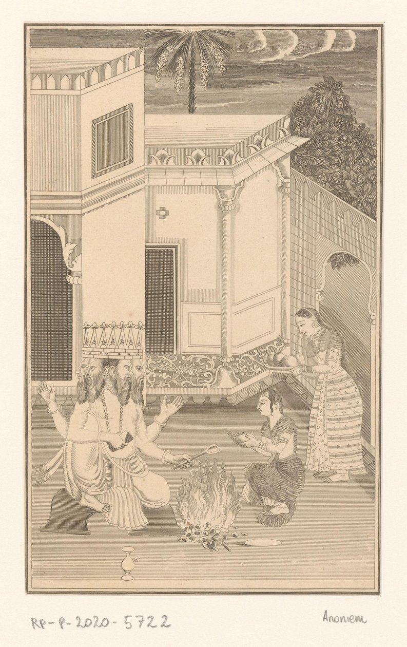 Two Women Offering Fruit to Brahma by Anonymous