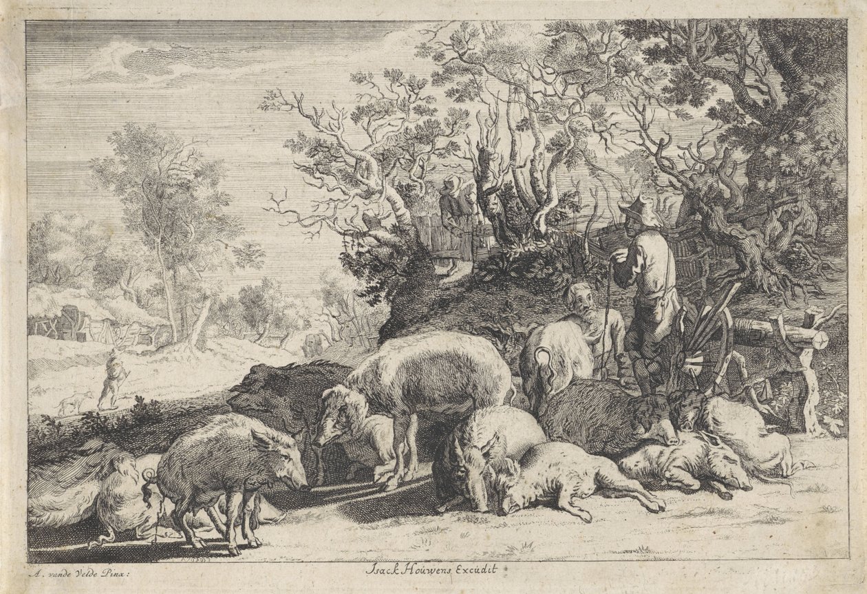 Pig Herder with Herd by Anonymous