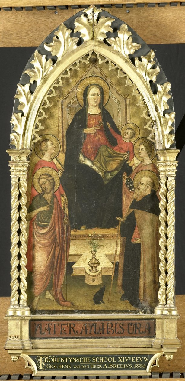 Virgin and Child Enthroned with Four Saints, Saints John the Baptist, Antony Abbot, Elizabeth of Hungary, a Female Saint by Anonymous