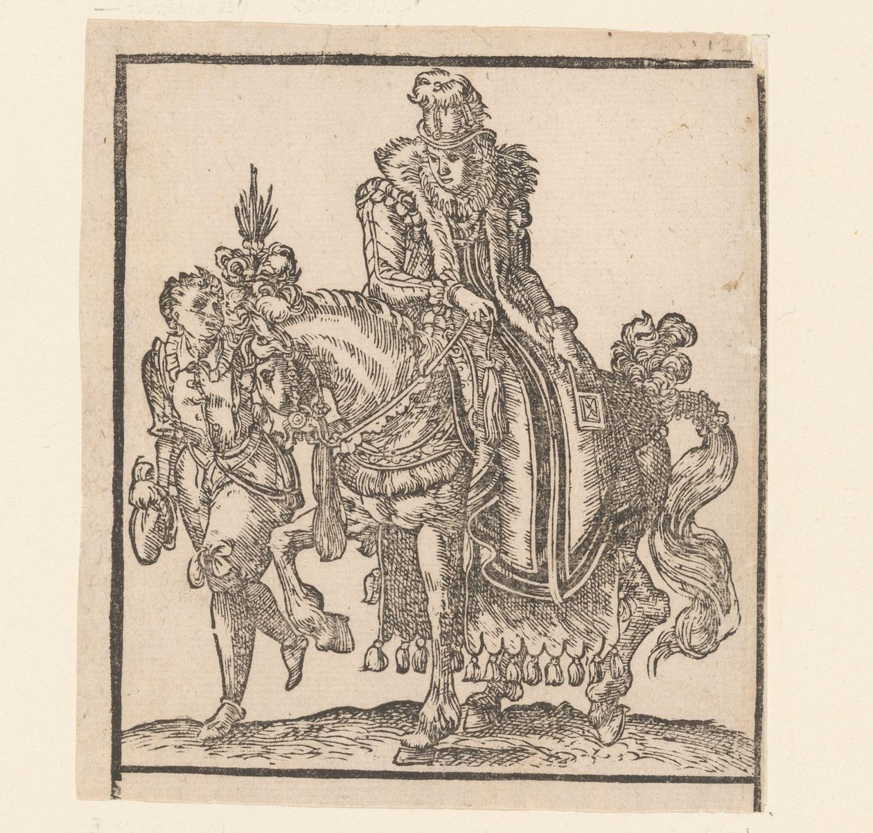 Woman on Horseback with Servant by Her Side (Copies After Riders by Jost Amman) by Anonymous