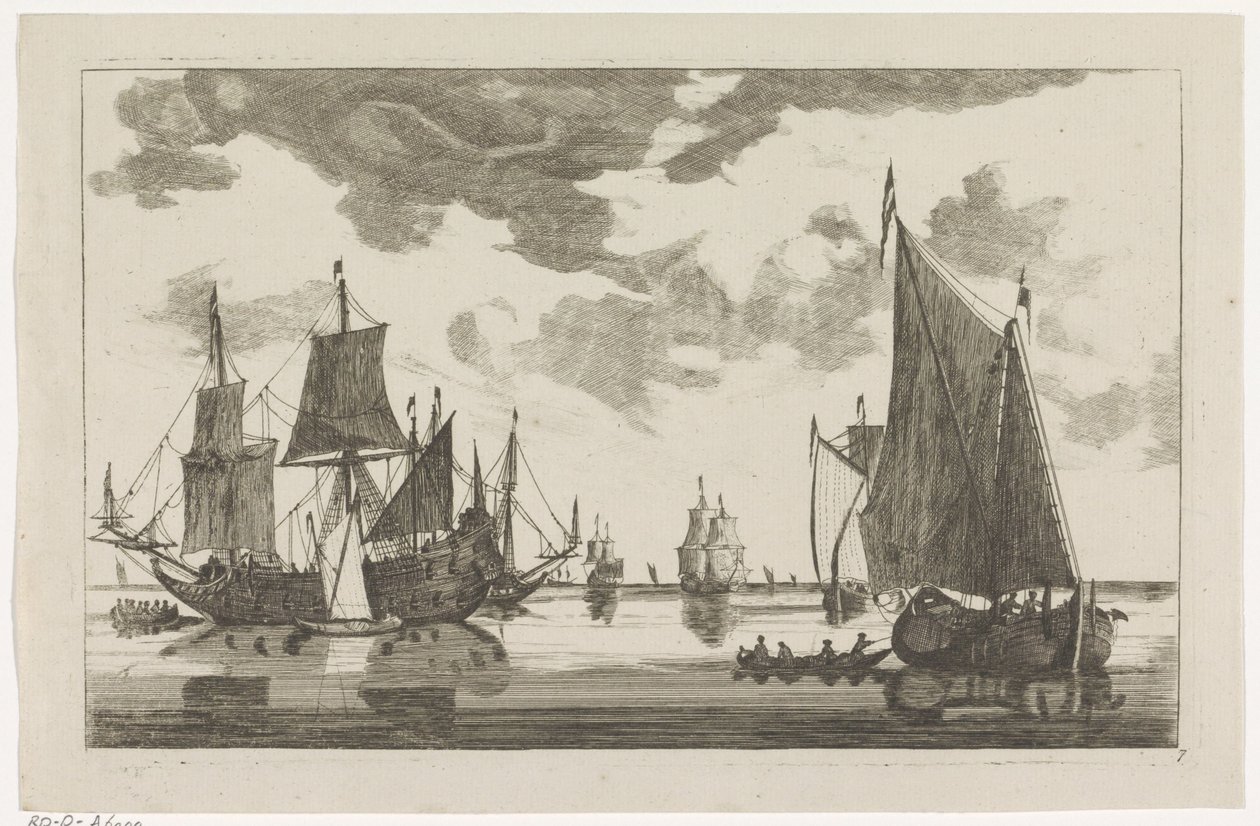 Sailing Ships and Sloops on Calm Sea by Anonymous