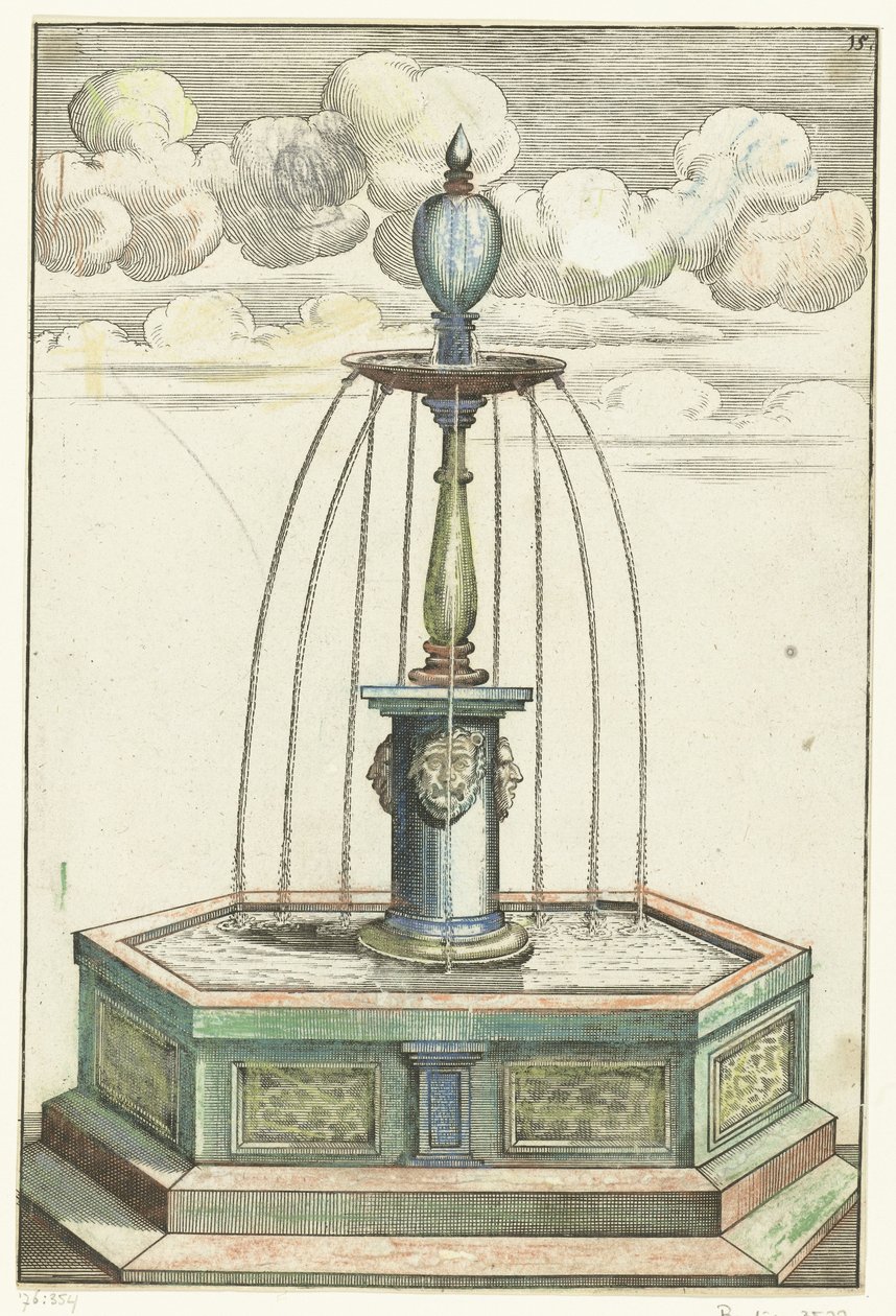 Hexagonal Basin with Short Column (series title: Architectura Curiosa Nova) by Anonymous