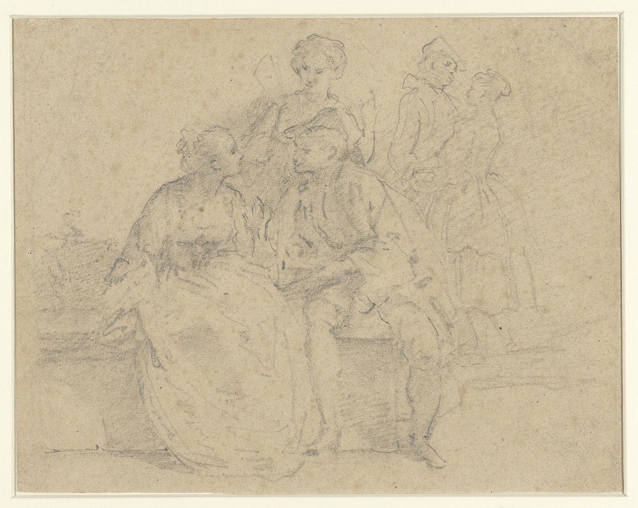 Seated and Standing Couple in Conversation by Anonymous