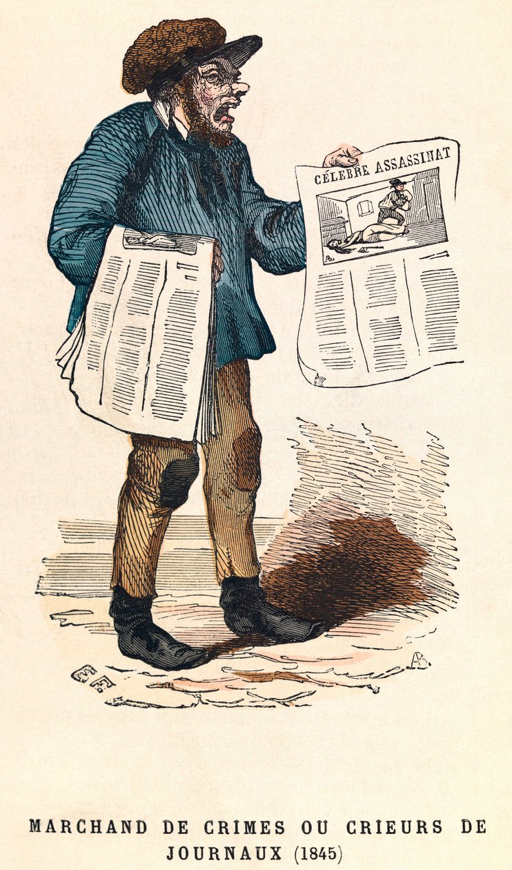 A Crier of Newspapers in 1845, Engraving - Newspaper Seller at Paris by Anonymous Anonymous