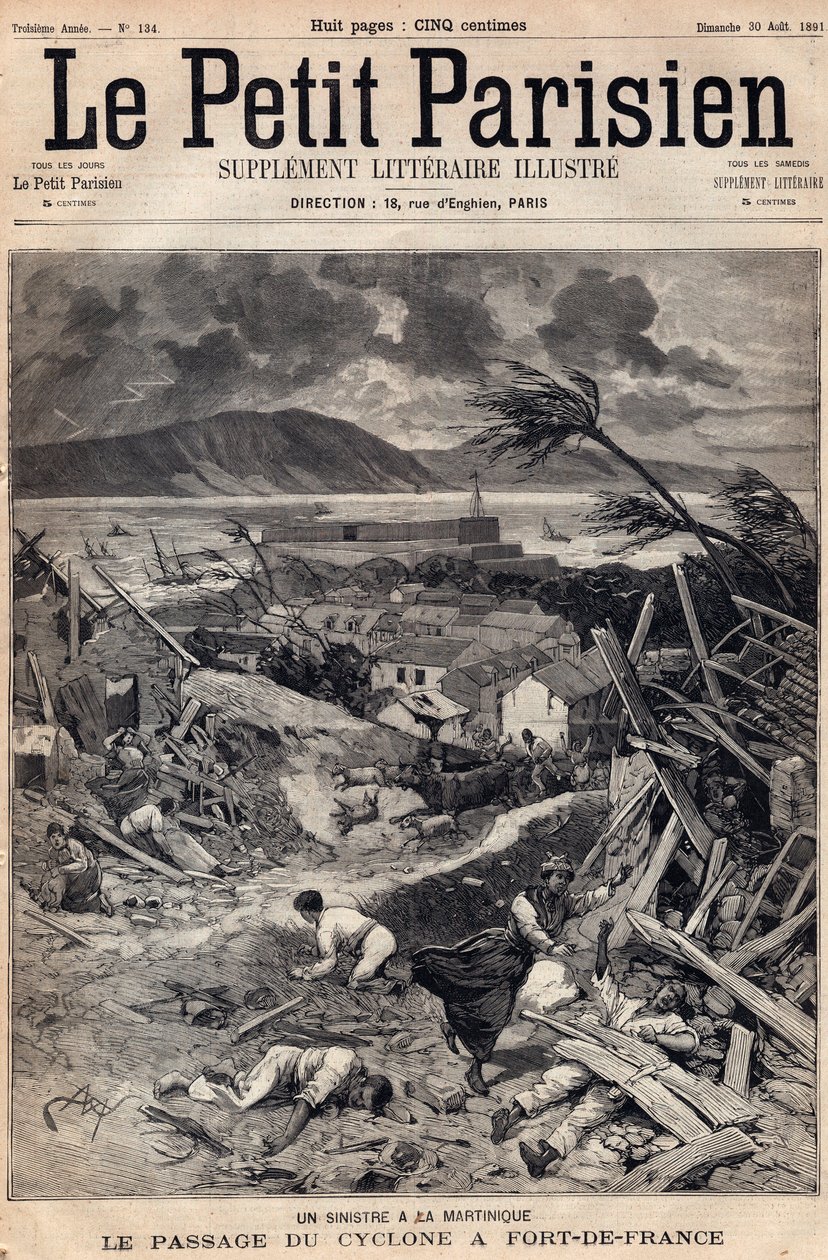 A disaster in Martinique: the passage of the cyclone at Fort-de-France in 1891. Engraving in 