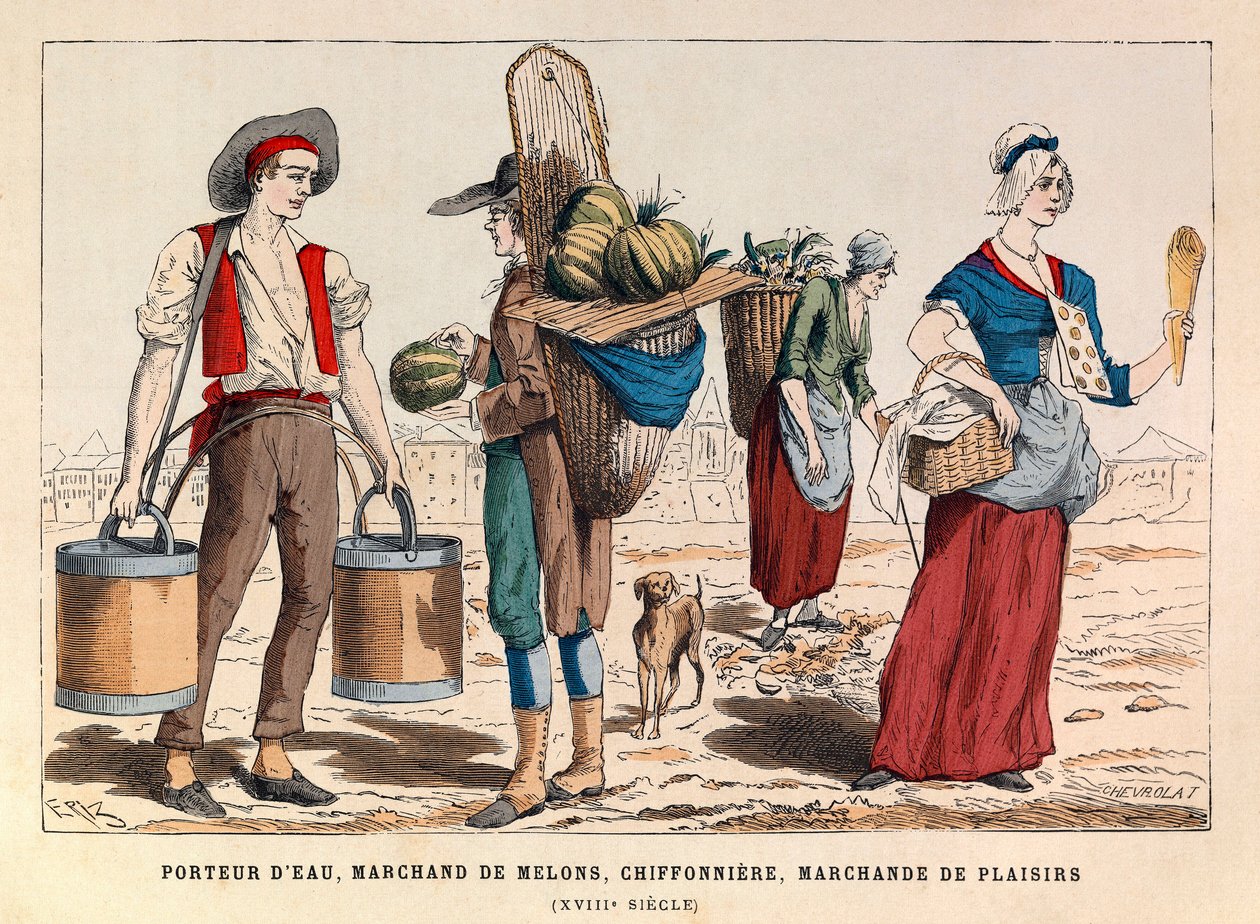 A Water Carrier, a Melon Merchant, a Ragpicker and a Pleasure Merchant in the 18th Century by Anonymous Anonymous