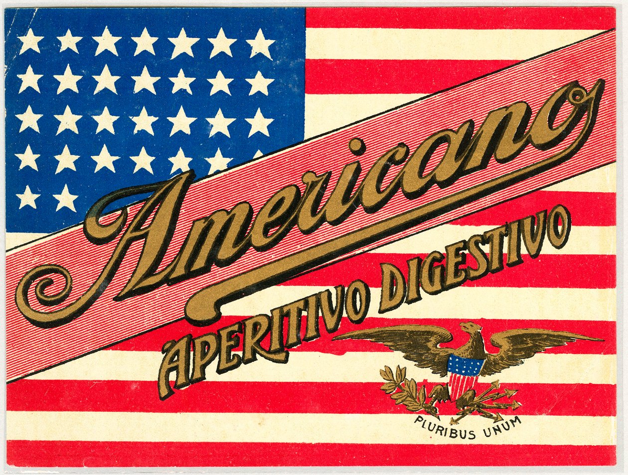 Advertisement for Italian short drink Americano, with American flag by Anonymous Anonymous