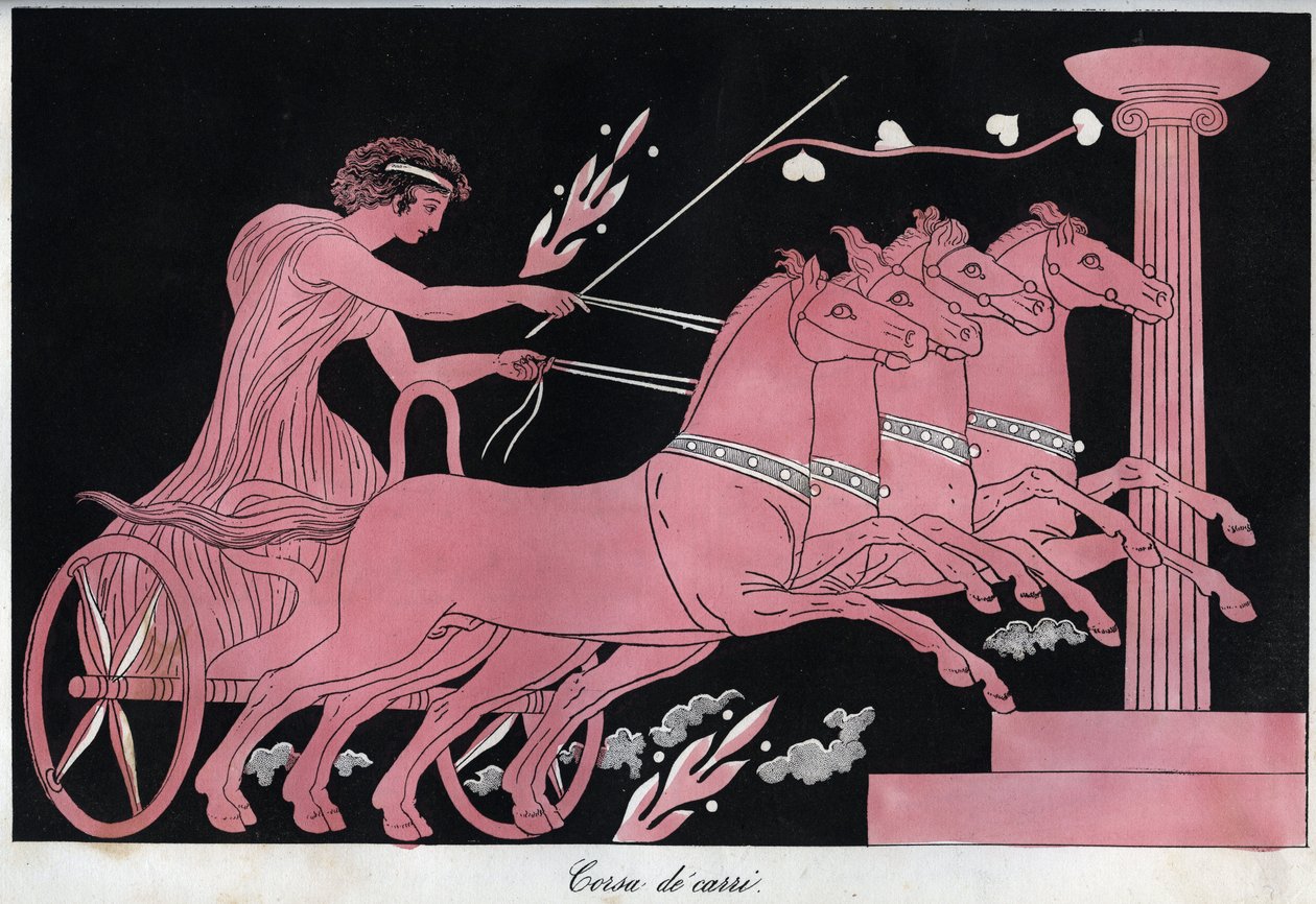Ancient Greece - A Chariot Race - Engraving from 