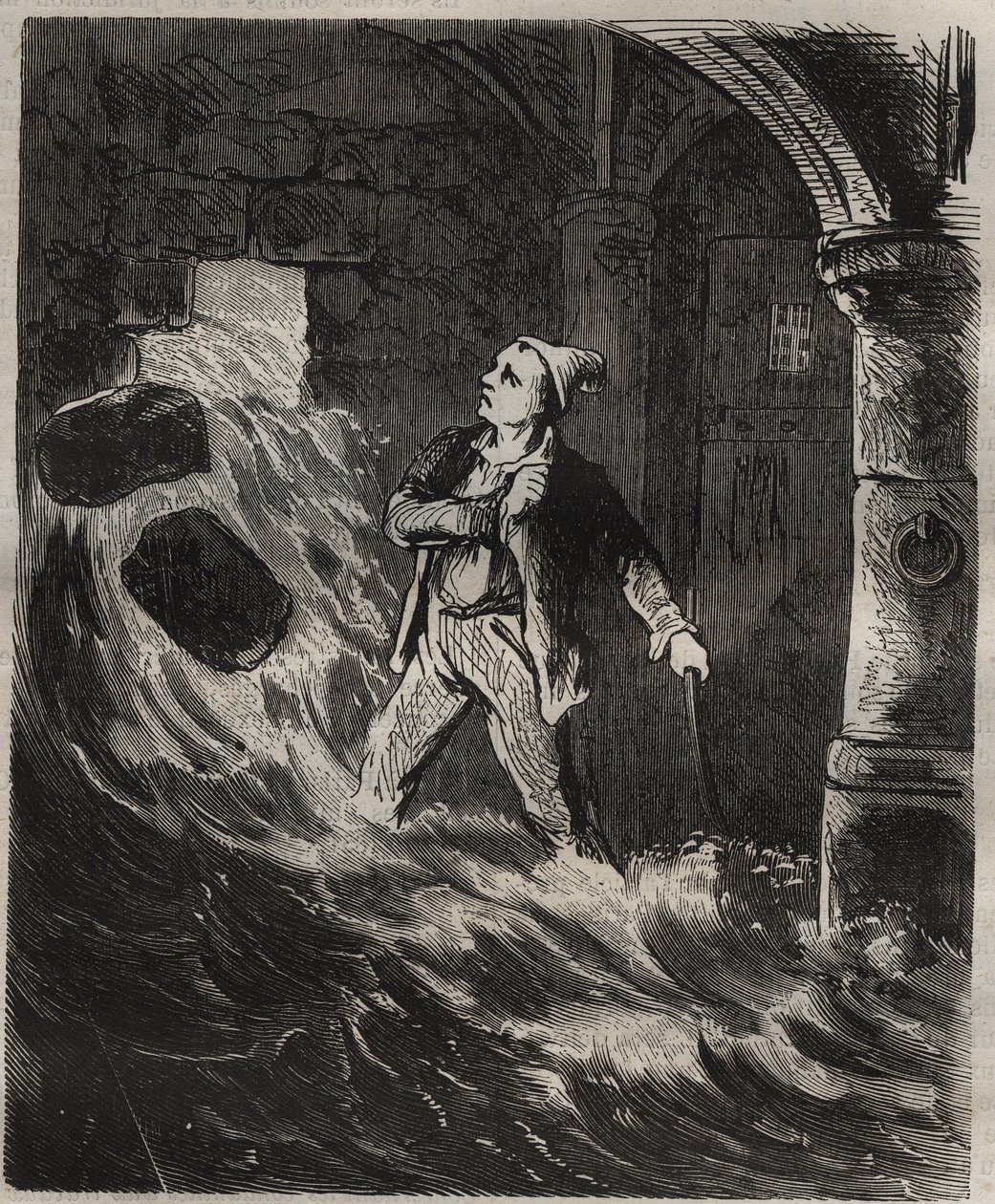 Attempted escape from the Toulon Bagne in the 19th century. Engraving in 