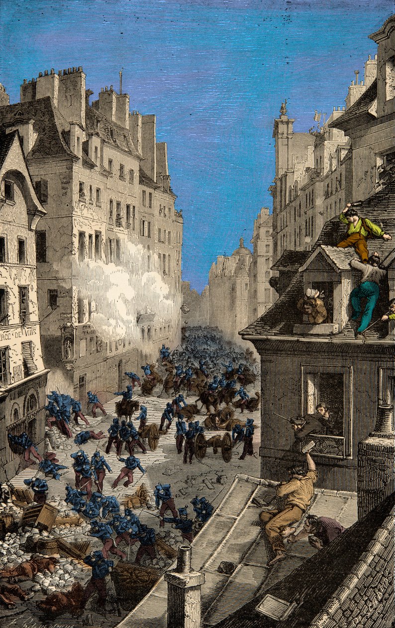 Battle at the Barricade of Rue Saint Antoine in 1830 by Anonymous Anonymous