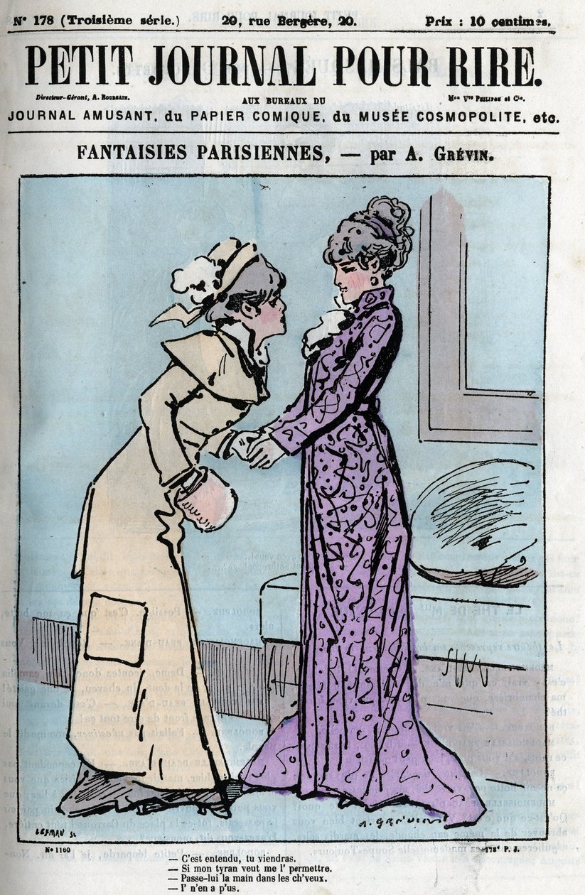 Cartoon about Parisian couples. Two women saying over the authority of their husbands: It is understood you will come. by Anonymous Anonymous