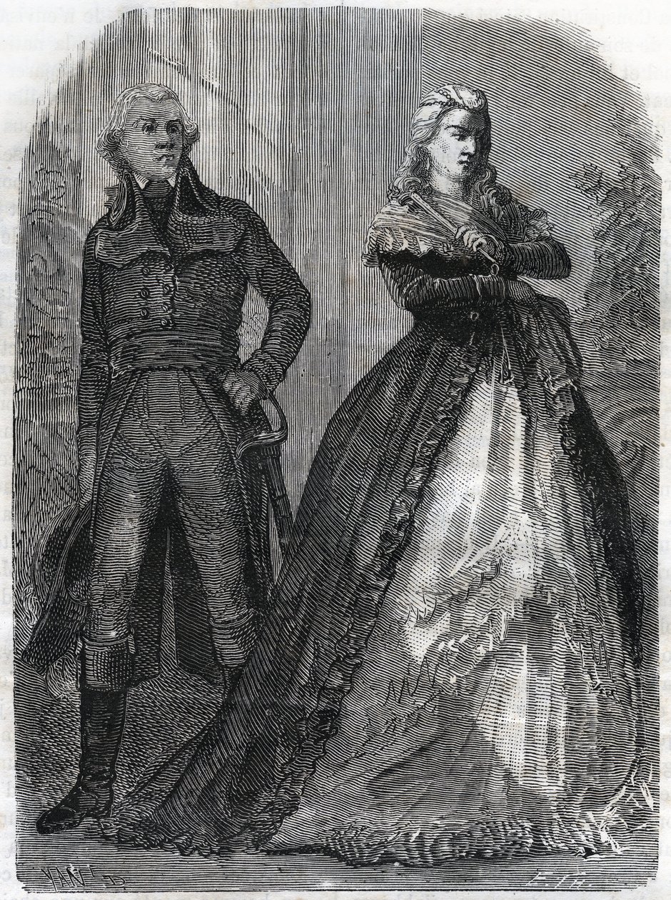 Charles Francois du Perier dit Dumouriez (1739-1823), French general with Queen Marie Antoinette (1755-1793). Engraving from 1866 in 
