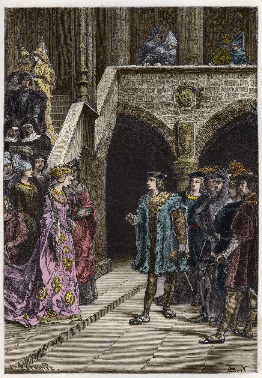 Charles VIII and Anne de Bretagne - Meeting between King Charles VIII and Queen Anne of Brittany - Engraving from 