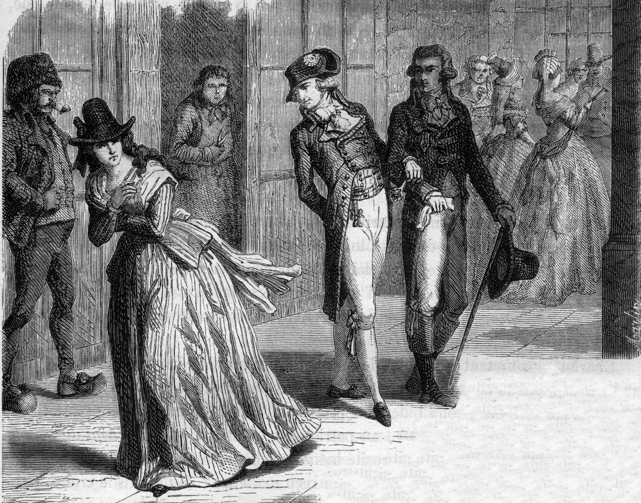 Charlotte Corday at the knife maker Badin, under the arcades of the Palais-Royal in 1793 - Engraving in 