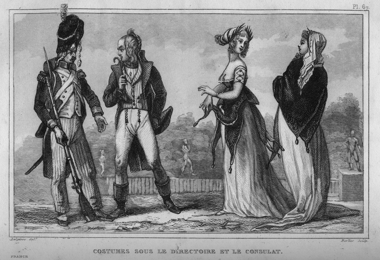 Costume on the Executive Board and the Consulate. Engraving from 1859 in Le Monde. History of all peoples from the most remote times to the present day by M. E. de Lostalot-Bachoue. Private collection. by Anonymous Anonymous