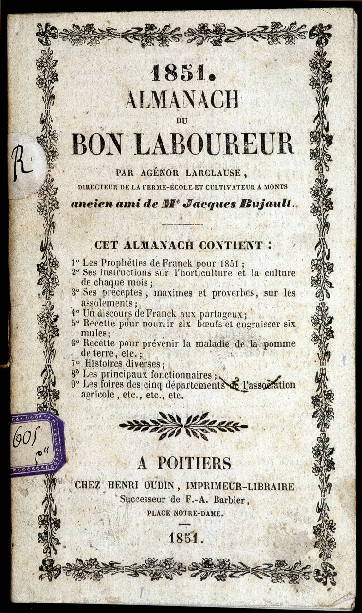 Cover of the Almanach du Bon Ploureur, by Agenor Larclause, Poitiers by Anonymous Anonymous