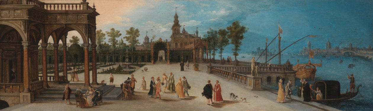 Dancing Party in the Forecourt of an Imaginary Palace with a Capriccio View of Venice in the Distance by Anonymous Anonymous