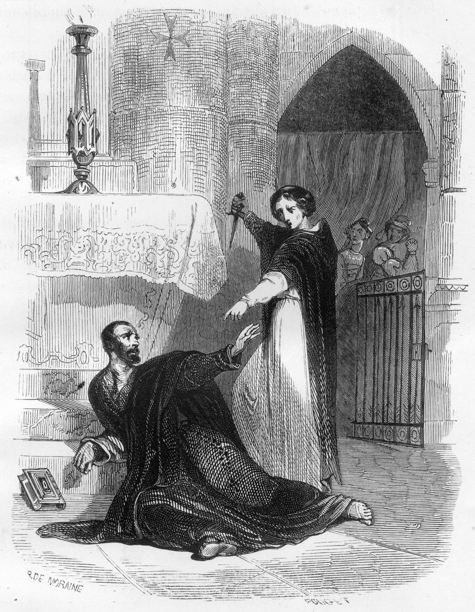 Death of The Inquisitor Pedro (Peter) of Arbues (1441/1442 - 1485) in the Cathedral of Zaragoza in September 1485. Illustration in Mysteres of the Inquisition and Other Secret Societies of Spain By Victor de Fereal, Suberwick, Manuel Galo by Anonymous Anonymous