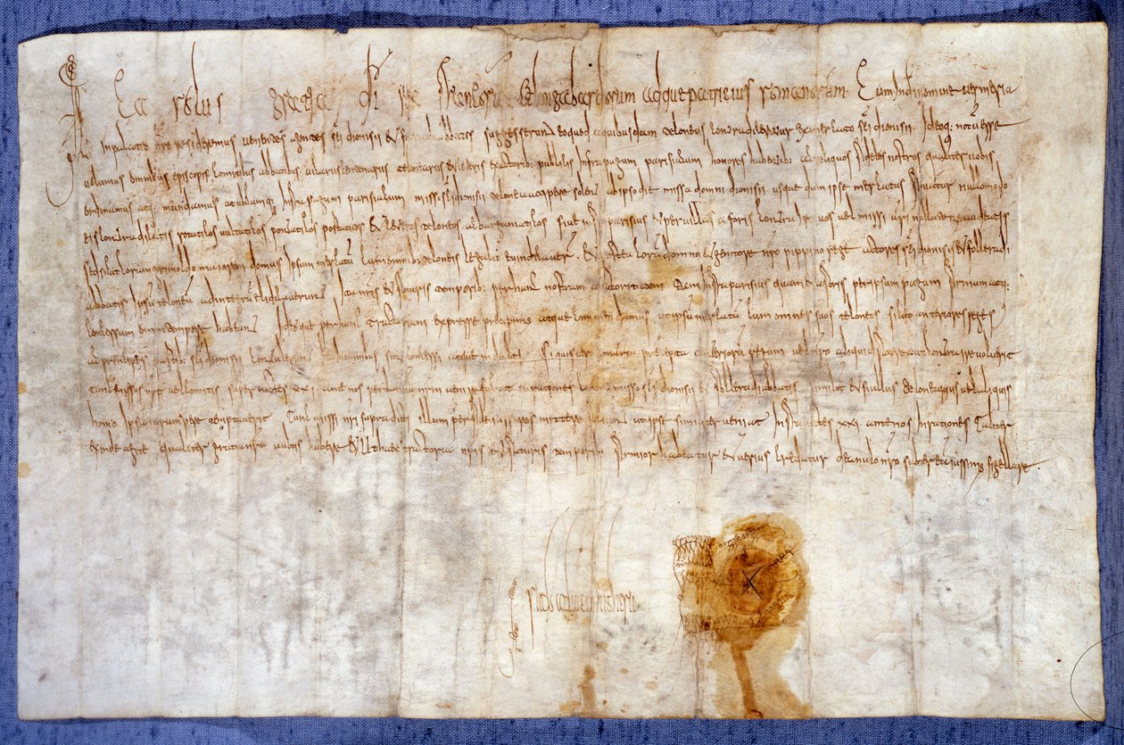 Donation of King Charlemagne from the domains of Luzarches and Mussy to the abbey of Saint Denis on 25/02/775. Paris, National Archives by Anonymous Anonymous