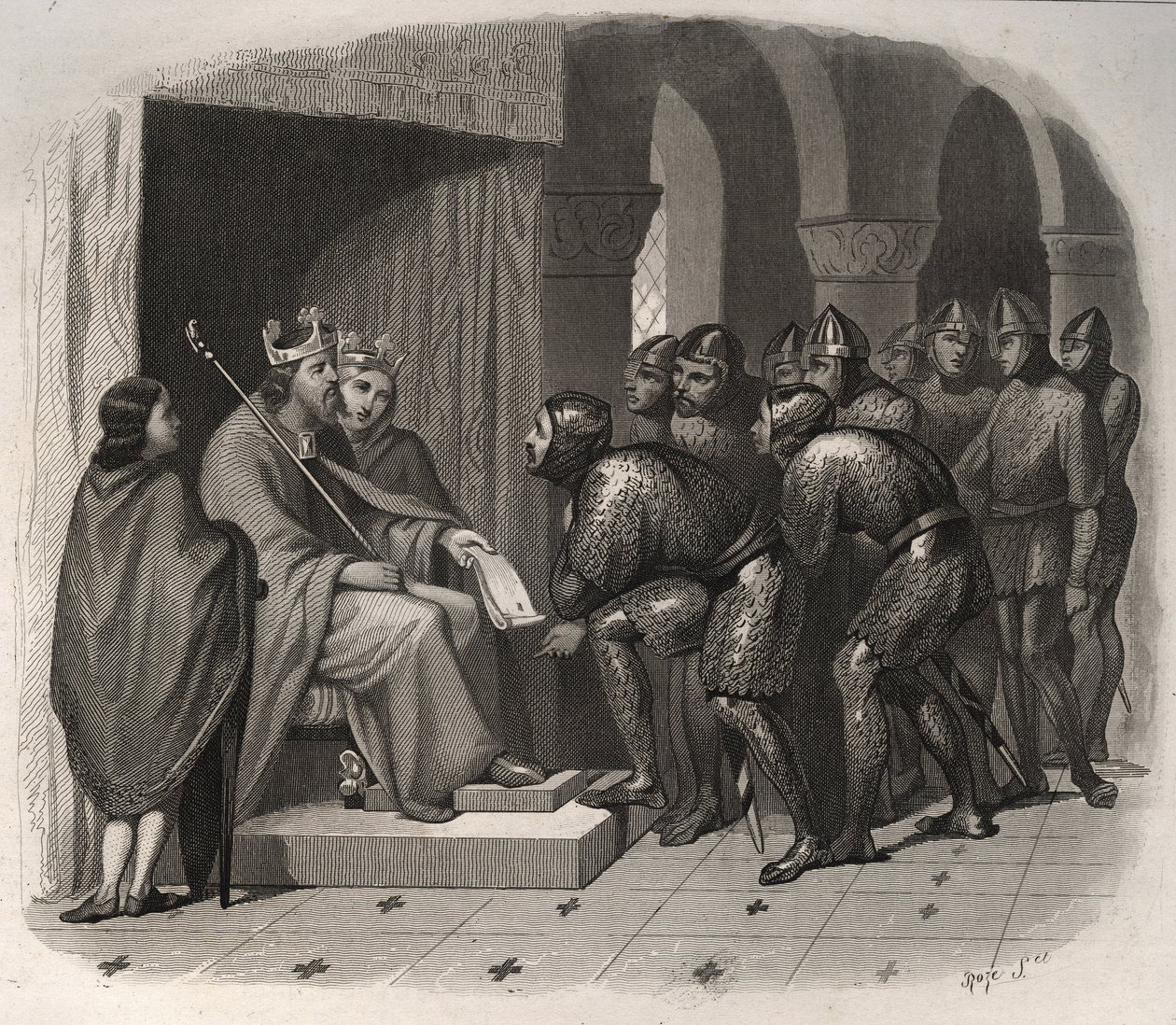 Edward the Confessor giving new laws to his people - Engraving from 1846 in 