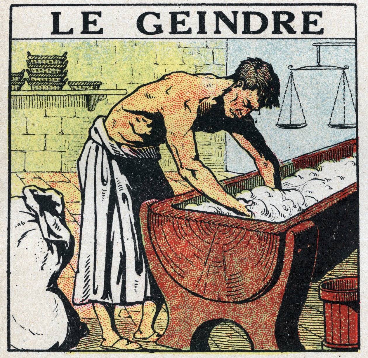 Electric tools: the assistant of the baker whose job was to peel the pulp before the invention of electric mixers. Anonymous illustration from 1925. Private collection. by Anonymous Anonymous