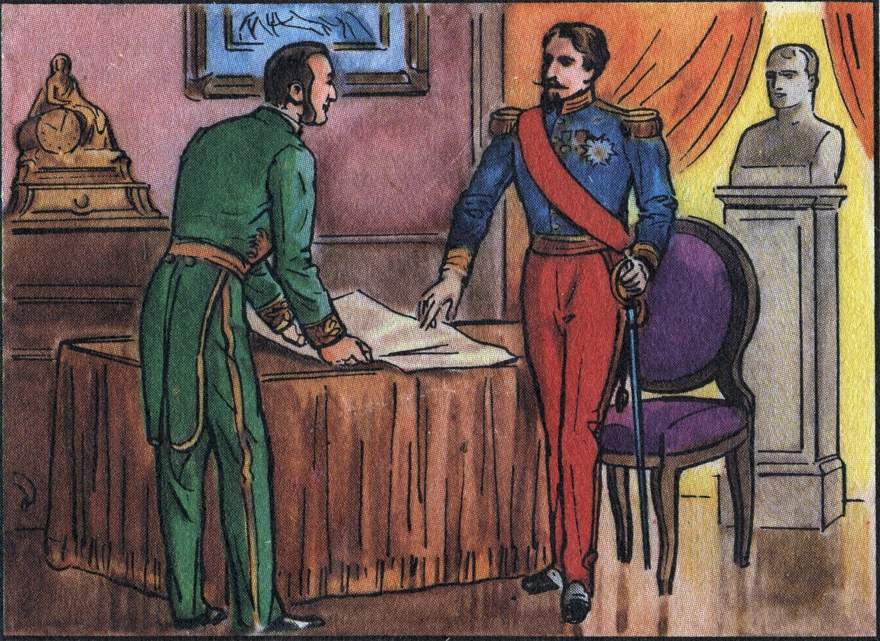 Emperor Napoleon III (1808-1873) with Baron Georges Haussmann (1809-1891). Anonymous illustration in 