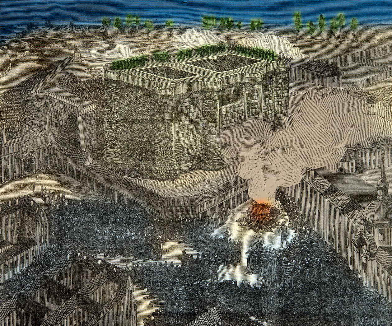 Fete de la Saint Jean Place de la Bastille in the 18th Century, Engraving, Private Collection by Anonymous Anonymous