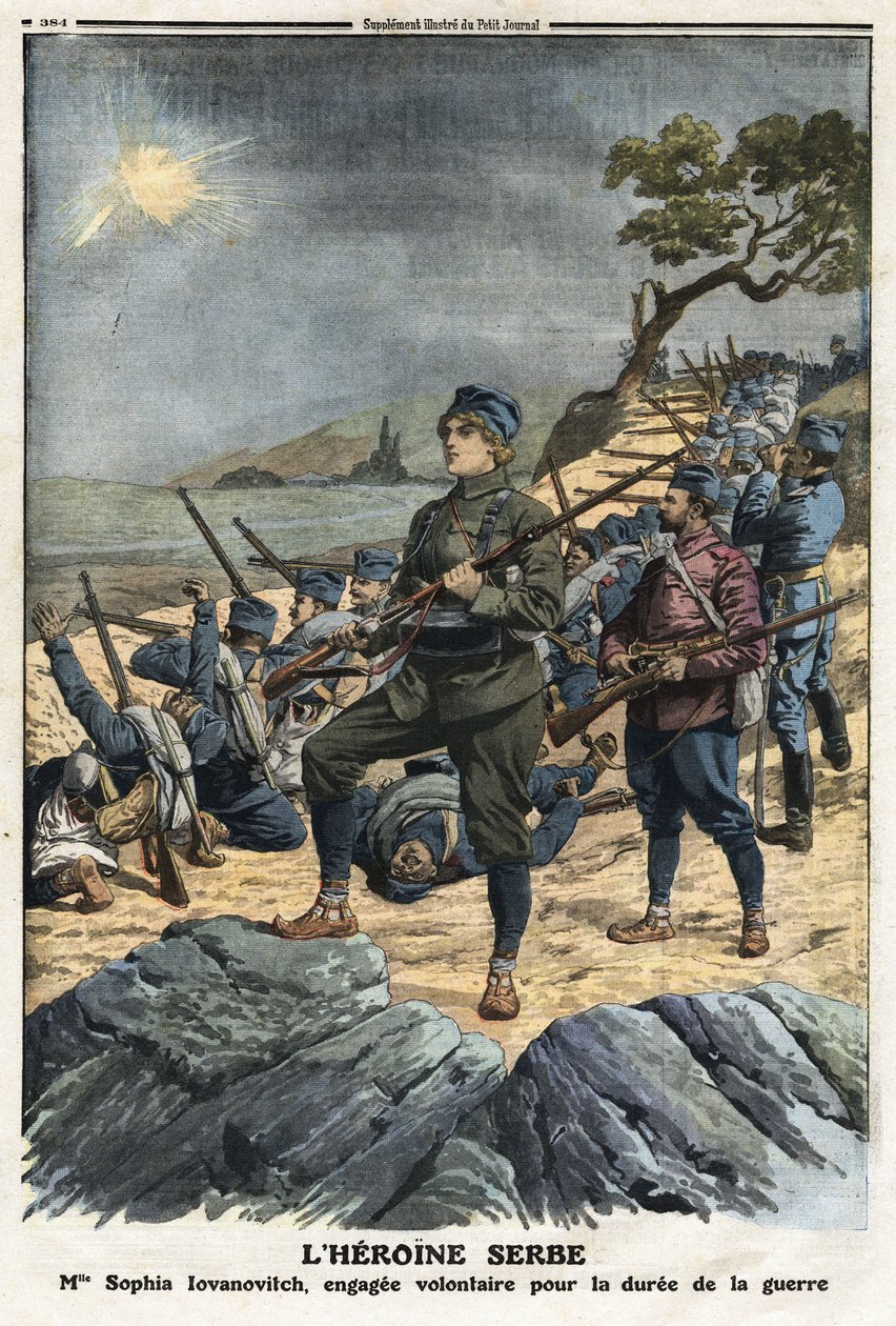 First Balkan War: portrait of Sophia Yovanovich, a young Serbian woman who volunteered against Turkey. Illustration taken from Le Petite Journal 01/12/1912 Private collection by Anonymous Anonymous