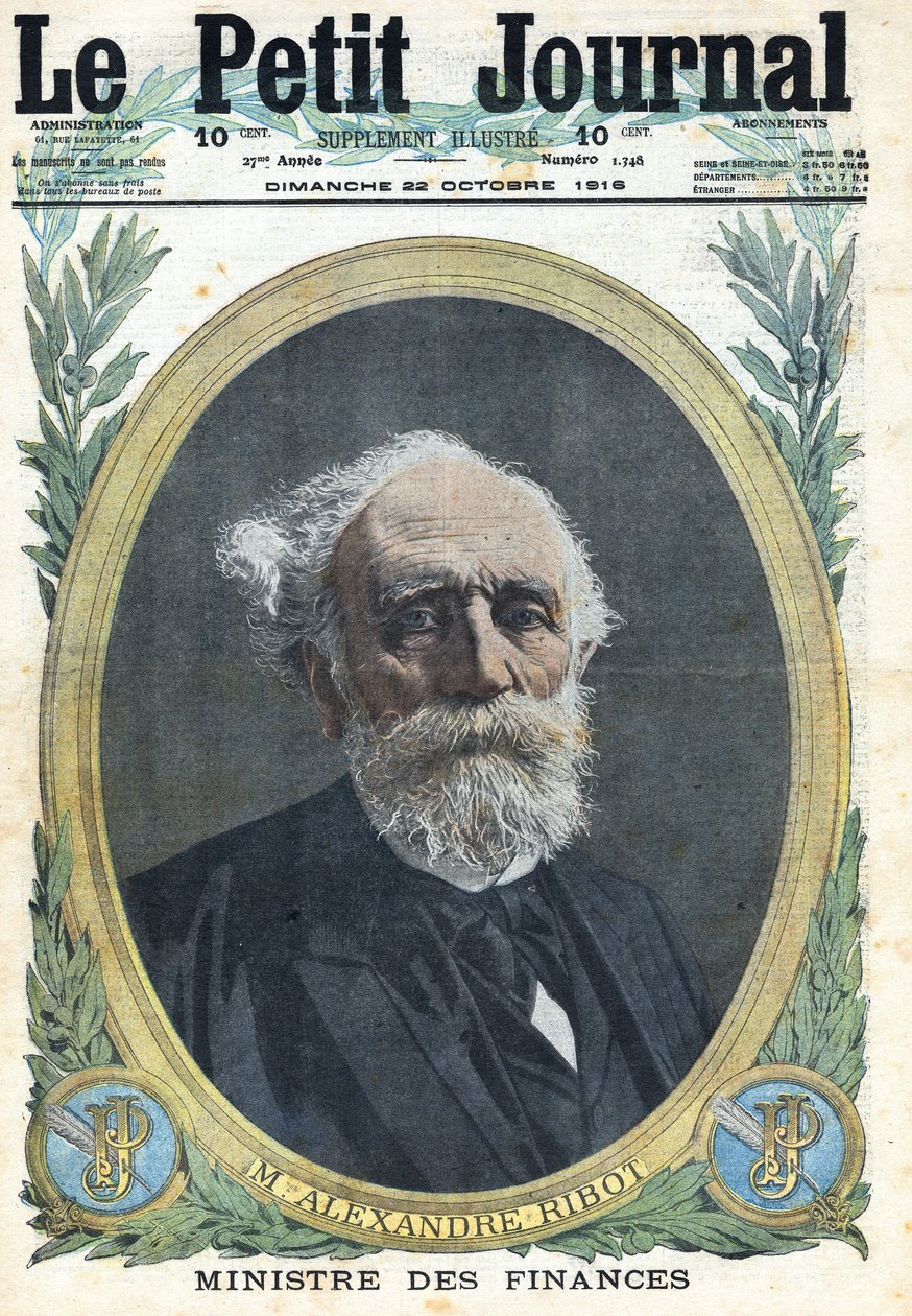 First World War 1914-1918. Portrait of the French Finance Minister Alexandre Ribot (1842-1923) in Le Petit Journal, on 10/22/1916 by Anonymous Anonymous