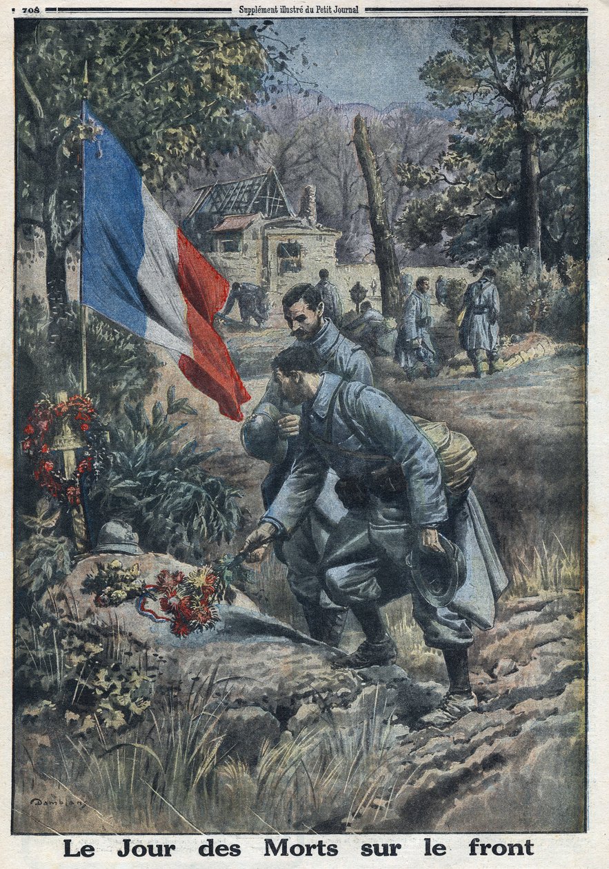 First World War 1914-1918. The Day of Dead on the Front: Soldiers on All Saints Day bloom the grave of the fallen soldiers - In 