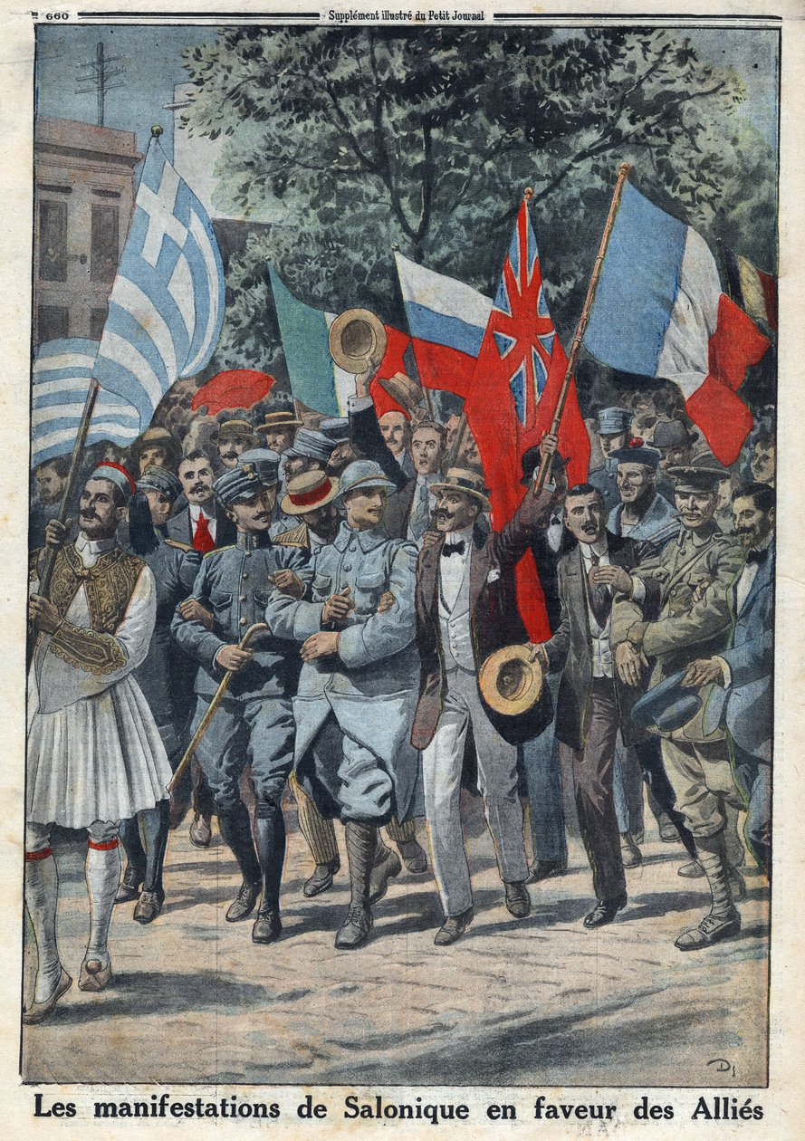 First World War 1914-1918. The protests in Saloniki (or Thessaloniki in Greece) in favor of allies. In 
