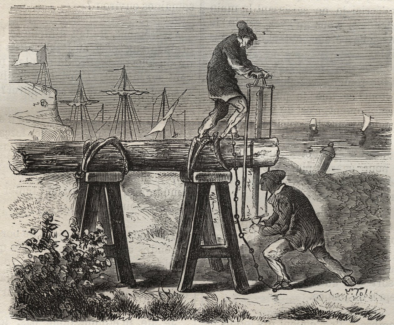 Forcats saweurs du penitencier Saint-Laurent in Cayenne in the 19th century. Engraving in 