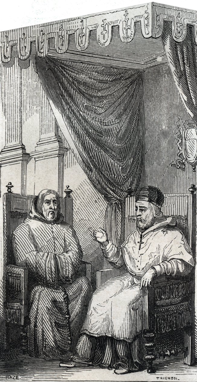 Francis of Paola founder of the Roman Catholic Order of Minims and Pope Sixtus IV - Saint Francis of Paola (Francesco di Paola) (1416-1507), founder of the Order of Minims with Pope Sixtus IV - Engraving of 1846 in 