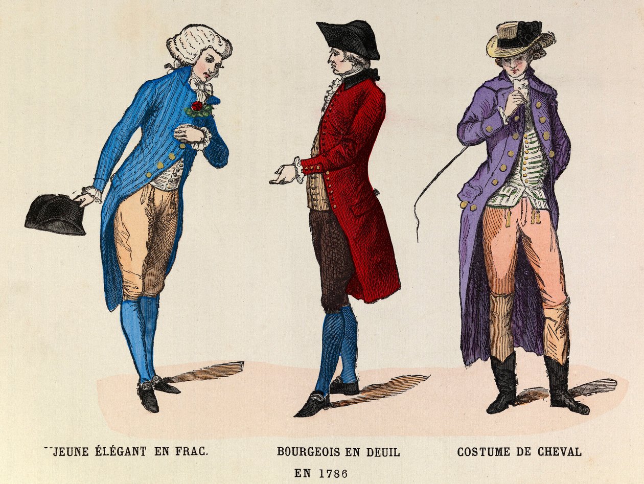 From Left to Right: A Young Elegant in Frac; A Bourgeois in Mourning and a Horse Suit in 1786 by Anonymous Anonymous