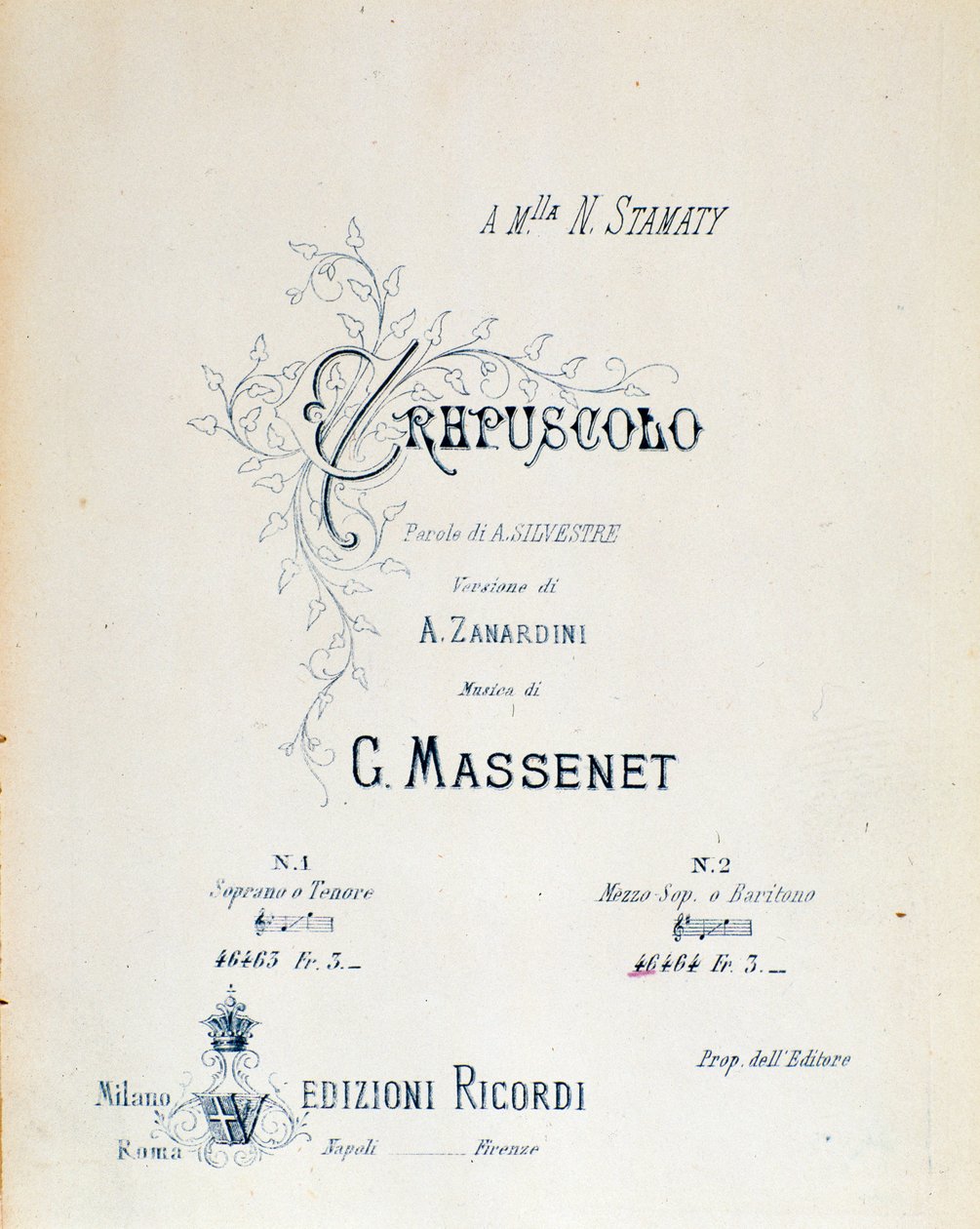 Frontispiece of Crepuscule, pastoral poem No. 5 by Jules Massenet by Anonymous Anonymous