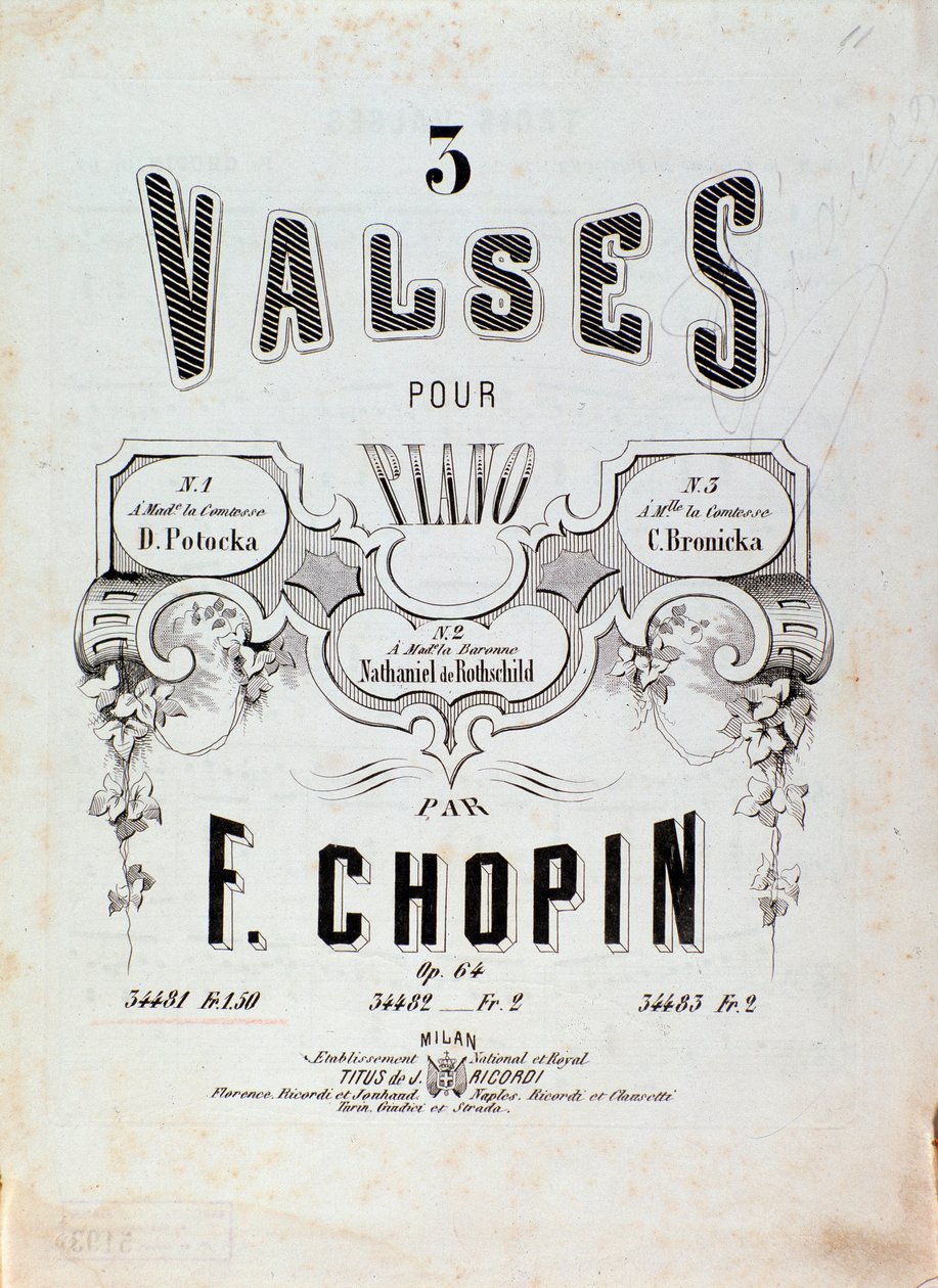 Frontispiece of the score for 3 Waltzes for Piano by Frederic Chopin (1810-1849) by Anonymous Anonymous