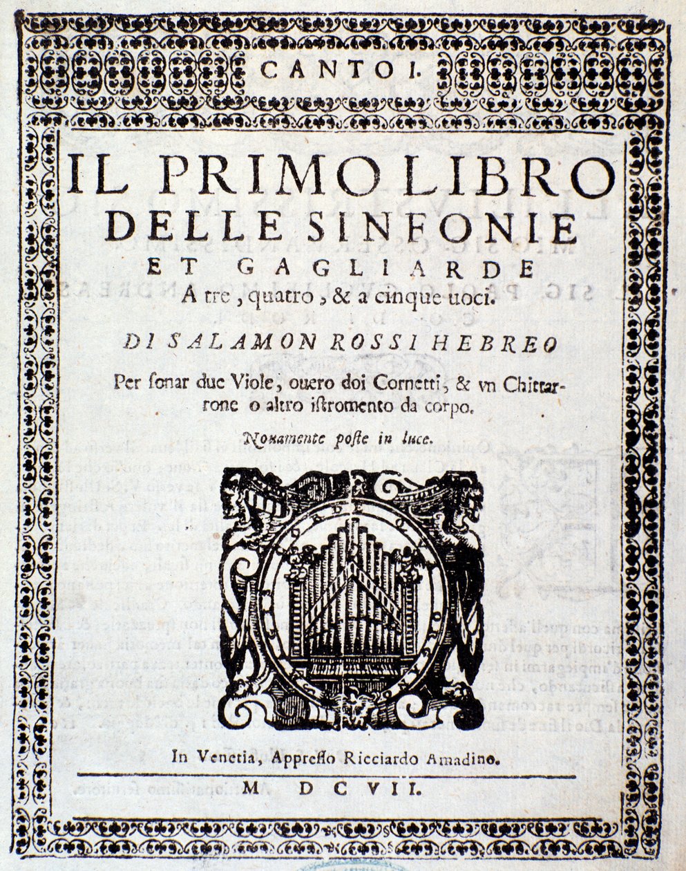 Frontispiece of Primo libro di sinfonie e gagliarde by Salomone Rossi by Anonymous Anonymous