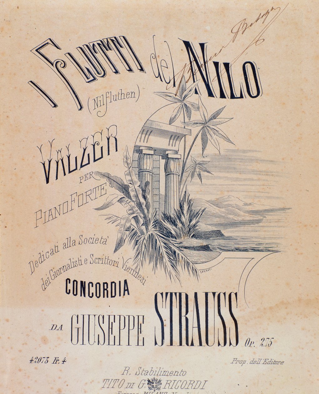 Frontispiece of Musical Scores of Nile Waters Waltzes for Piano by Josef Strauss by Anonymous Anonymous