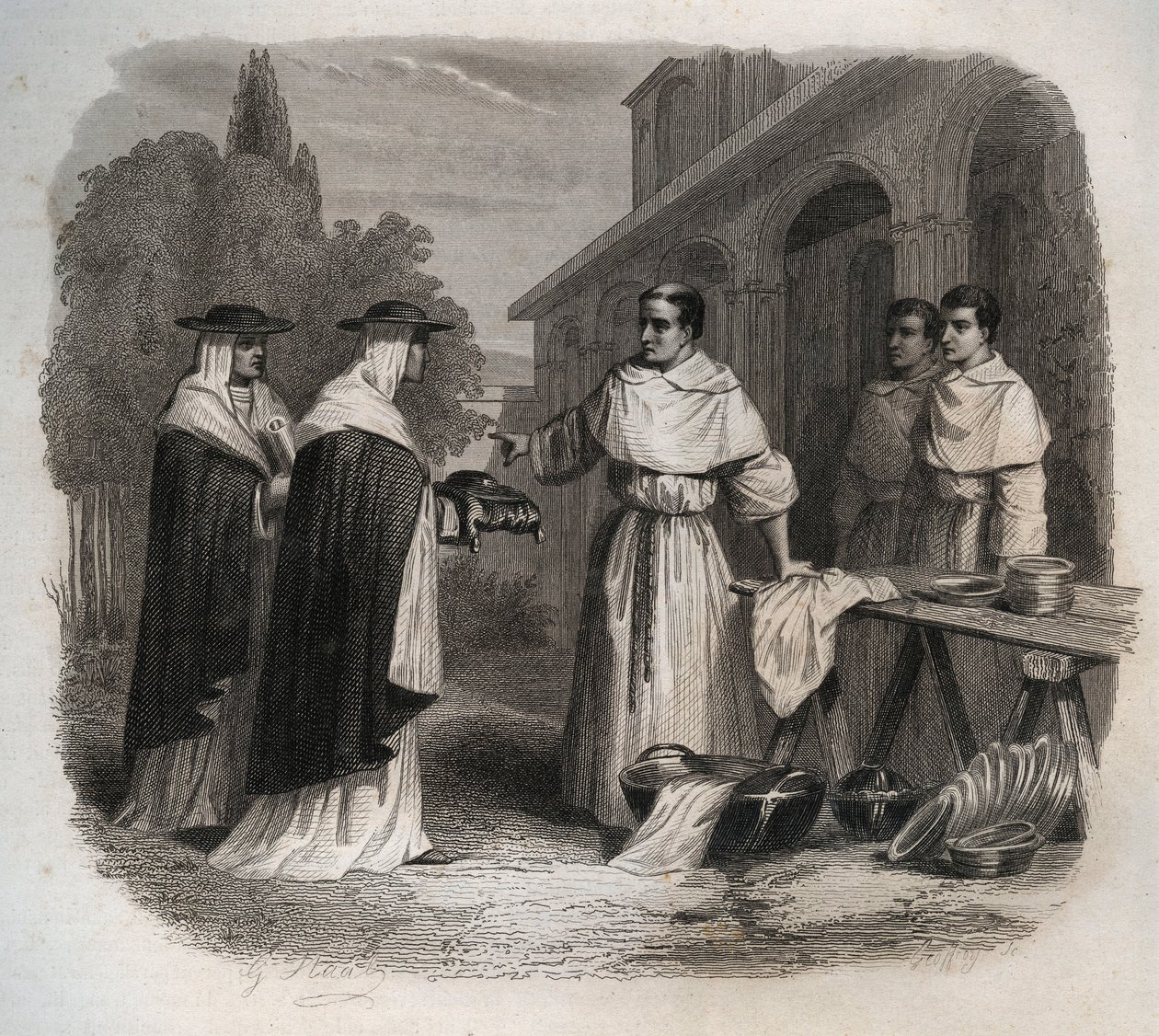 Giovanni da Fidanza known as Bonaventure received the hat of cardinal - Engraving from 1846 in 