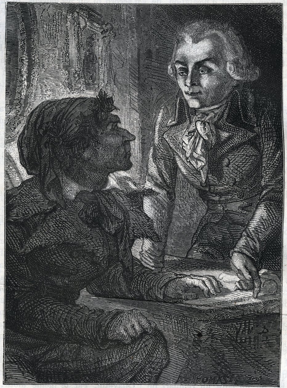 Jean-Paul Marat (1743-1793) with Maximilian Robespierre (1758-1794). Engraving from 1866 in 