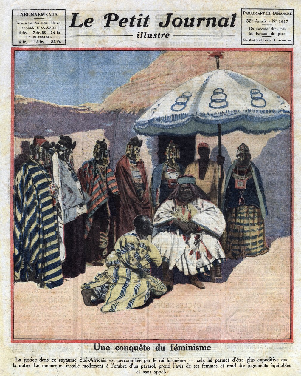 Justice enforcement and feminism in black African countries: a South African king consults with his women before passing judgment. Illustration taken from 