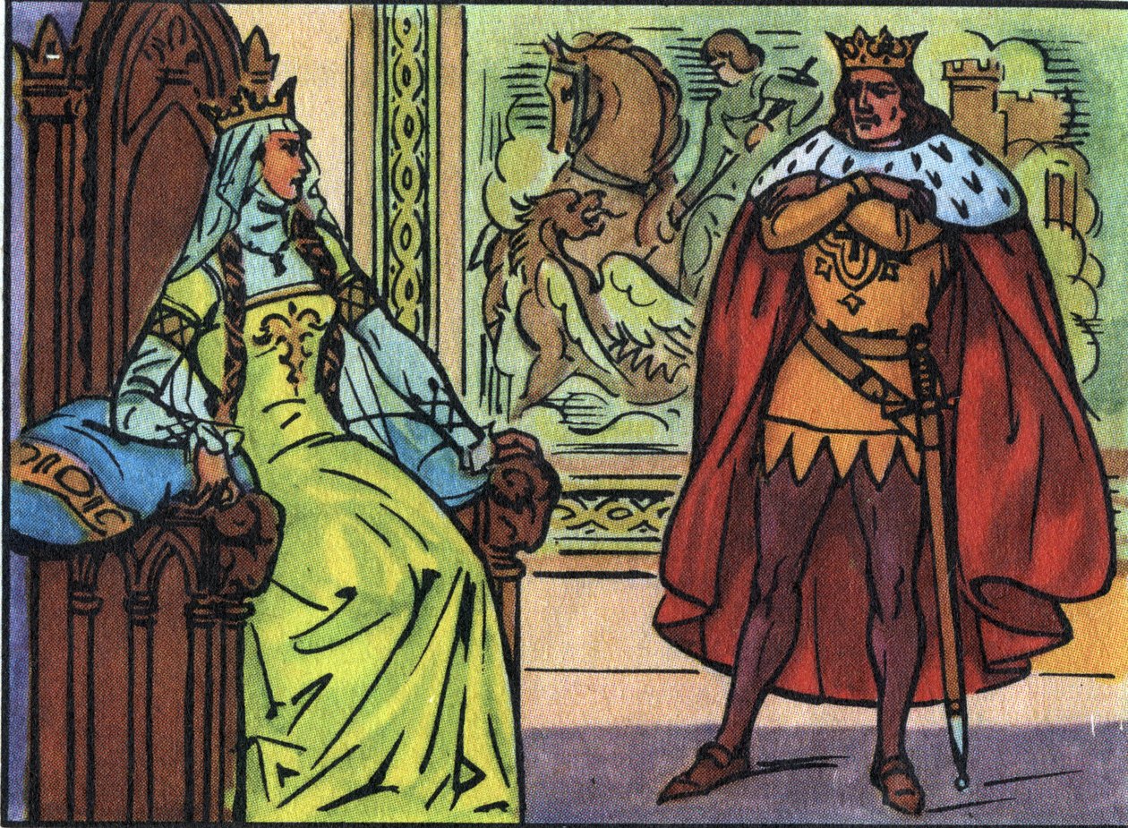 King of France Louis X the Hutin (1289-1316) with Margarita of Burgundy (1290-1315). Anonymous illustration in Collection des souverains et chefs d
