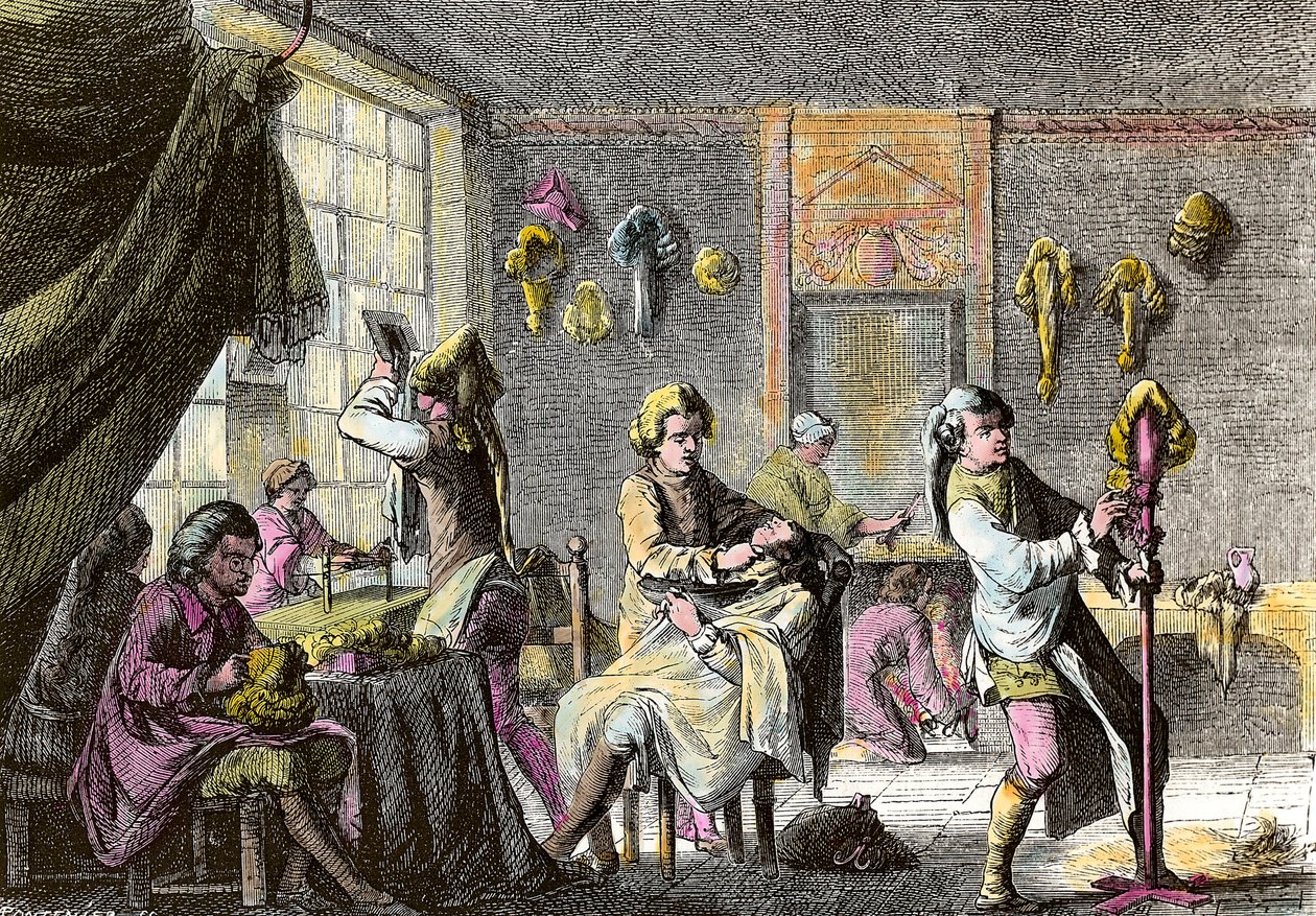 Louis XV fashion: view of the interior of a wig hairdresser by Anonymous Anonymous