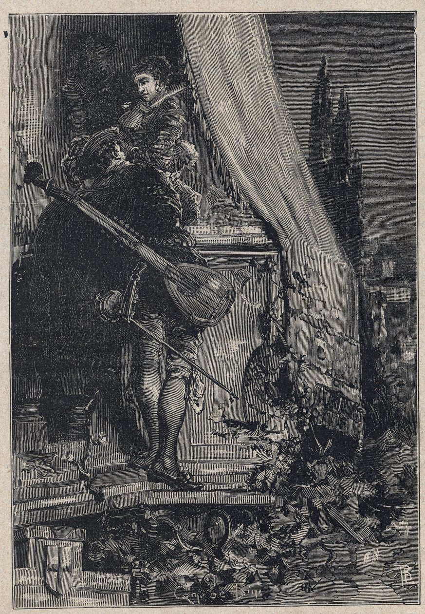 Lucrezia Borgia and Don Gaspare Aversa, count of Procida - engraving from 