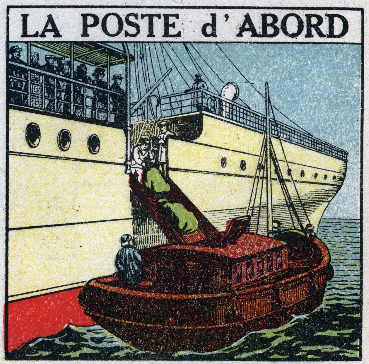 Mail: ship delivering mail on board a liner. Anonymous illustration from 1925. Private collection. by Anonymous Anonymous